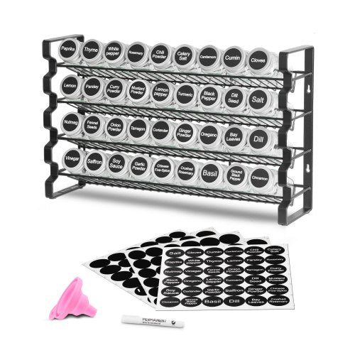 Spice Rack Organizer for Cabinet, Spice Organizer with 36 Empty Spice Jars, Lids, Spice Labels, and Funnel Complete Set, Seasoning Organizer for Countertop, Kitchen, Pantry, Cupboard, 18x11 in