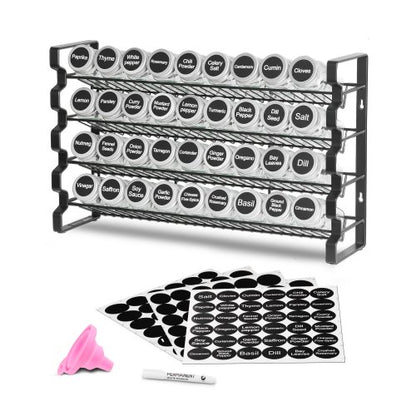 Spice Rack Organizer for Cabinet, Spice Organizer with 36 Empty Spice Jars, Lids, Spice Labels, and Funnel Complete Set, Seasoning Organizer for Countertop, Kitchen, Pantry, Cupboard, 18x11 in