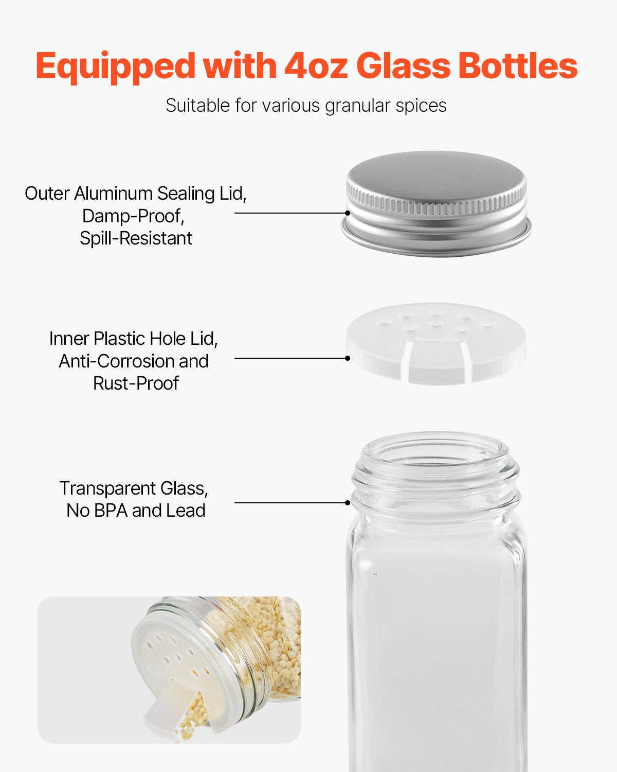 Spice Rack Organizer for Cabinet, Spice Organizer with 72 Empty Spice Jars, Lids, Spice Labels, and Funnel Complete Set, Seasoning Organizer for Countertop, Kitchen, Pantry, Cupboard, 23x16 in