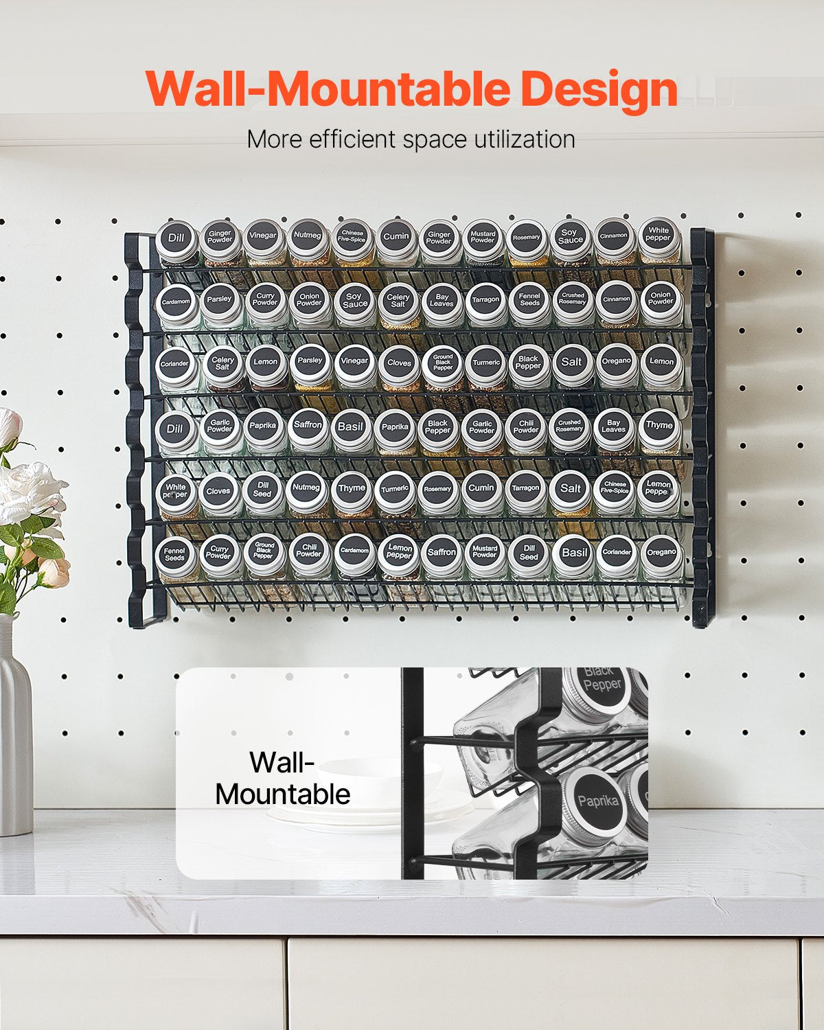 Spice Rack Organizer for Cabinet, Spice Organizer with 72 Empty Spice Jars, Lids, Spice Labels, and Funnel Complete Set, Seasoning Organizer for Countertop, Kitchen, Pantry, Cupboard, 23x16 in