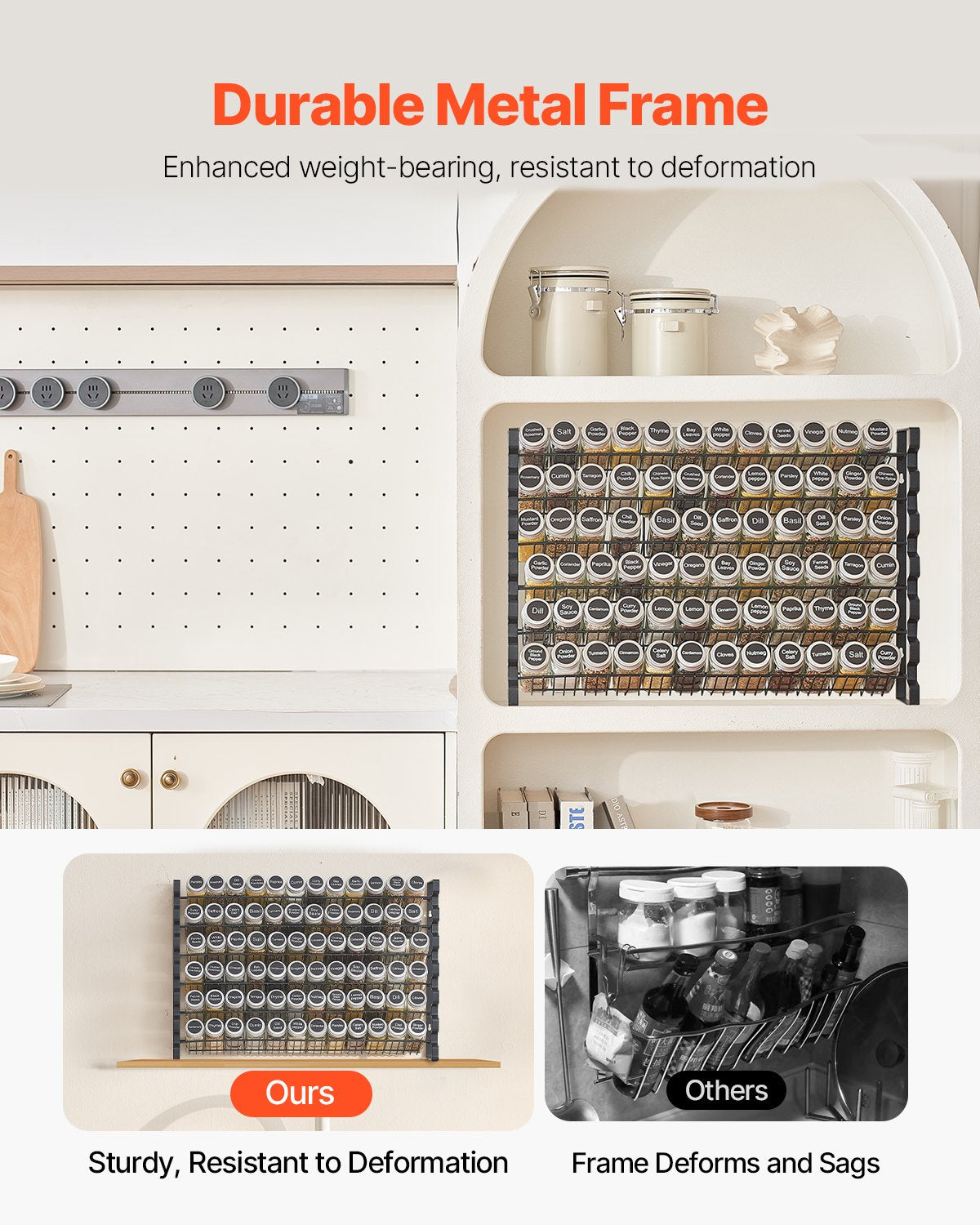Spice Rack Organizer for Cabinet, Spice Organizer with 72 Empty Spice Jars, Lids, Spice Labels, and Funnel Complete Set, Seasoning Organizer for Countertop, Kitchen, Pantry, Cupboard, 23x16 in
