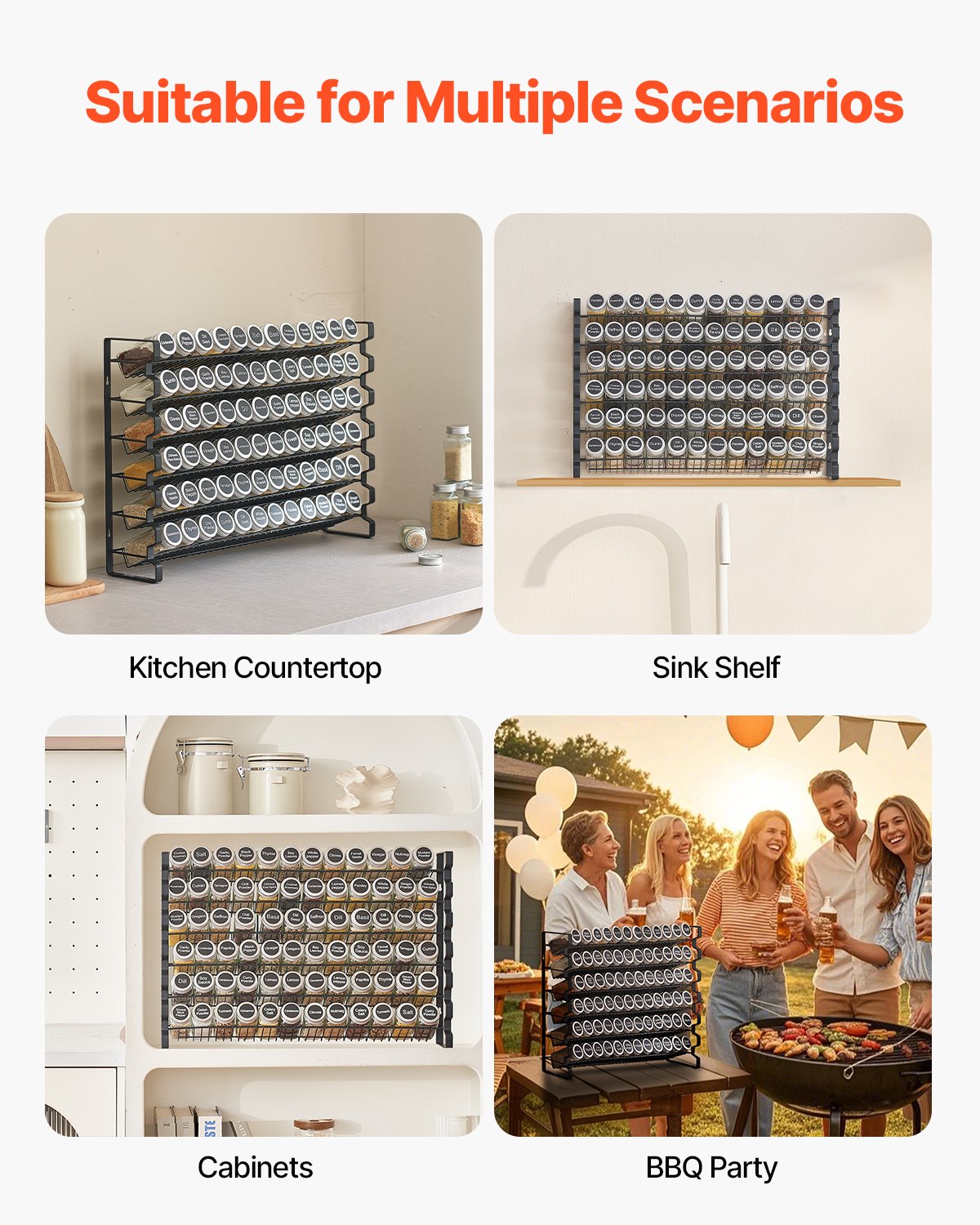 Spice Rack Organizer for Cabinet, Spice Organizer with 72 Empty Spice Jars, Lids, Spice Labels, and Funnel Complete Set, Seasoning Organizer for Countertop, Kitchen, Pantry, Cupboard, 23x16 in