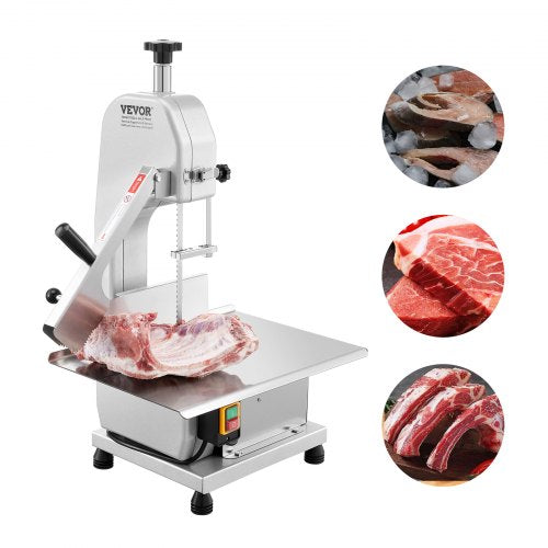 Commercial Electric Meat Bandsaw, 650W Stainless Steel Countertop Meat Sawing Machine, Workbench 12.4" x 18.1", 4.33 Inch Max Cutting Thickness, Frozen Fish Cutter for Rib Pork Beef