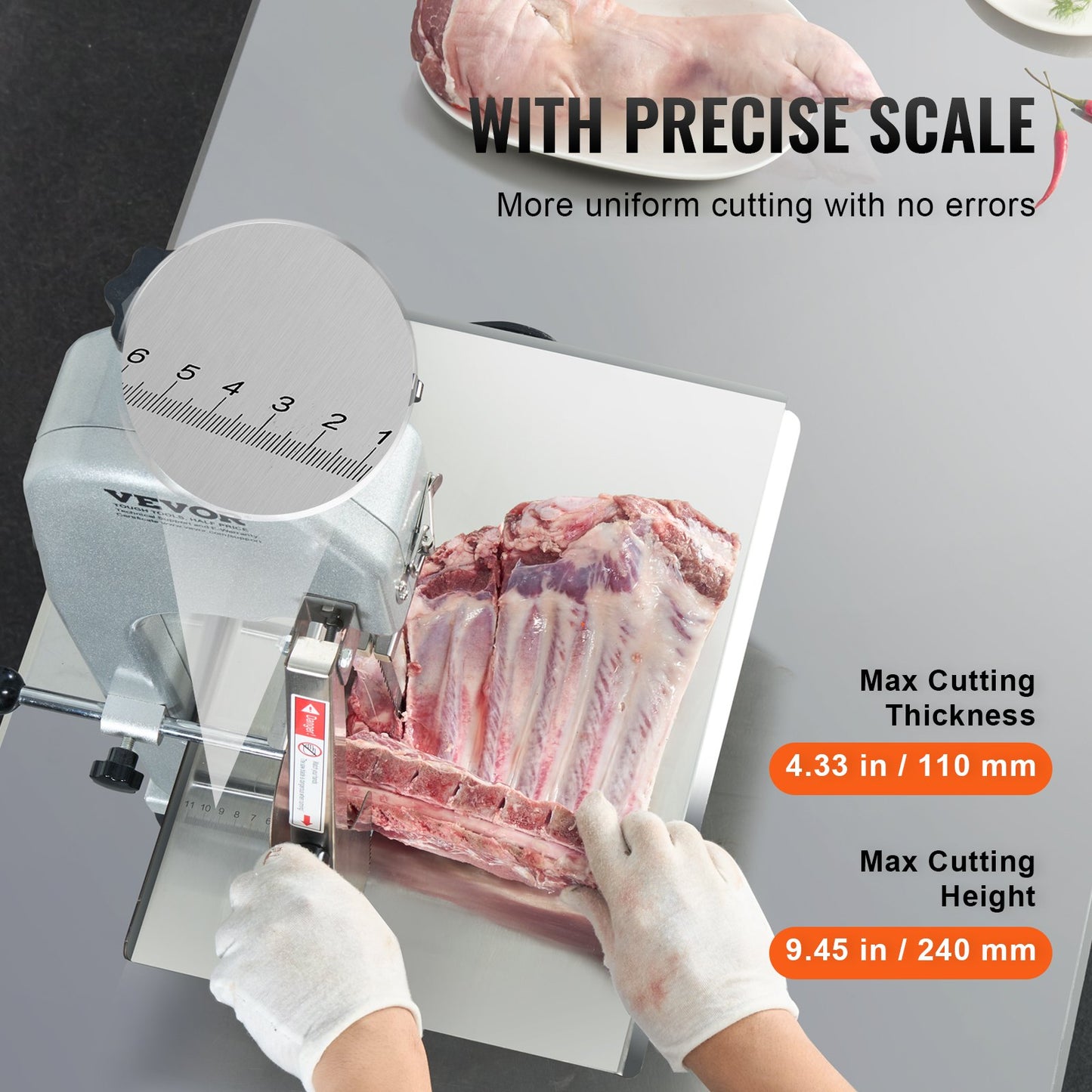 Commercial Electric Meat Bandsaw, 650W Stainless Steel Countertop Meat Sawing Machine, Workbench 12.4" x 18.1", 4.33 Inch Max Cutting Thickness, Frozen Fish Cutter for Rib Pork Beef