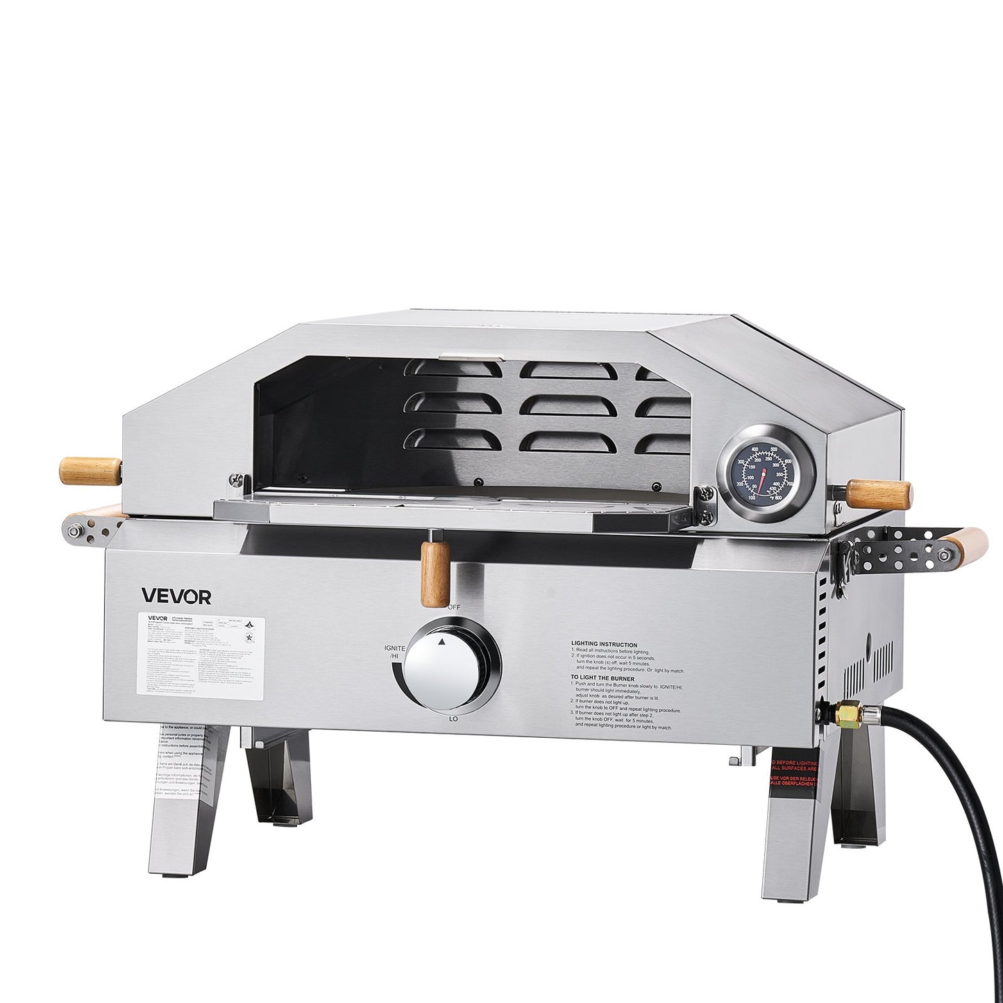 Outdoor Pizza Oven, 13 in Gas Fired Pizza-Maker, Portable Outside Gas Oven with Thickened Cordierite Pizza-Stone, and Built-in Thermometer, Pizza or Grill Two Modes, for Camping & Backyard