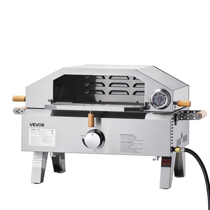 Outdoor Pizza Oven, 13 in Gas Fired Pizza-Maker, Portable Outside Gas Oven with Thickened Cordierite Pizza-Stone, and Built-in Thermometer, Pizza or Grill Two Modes, for Camping & Backyard