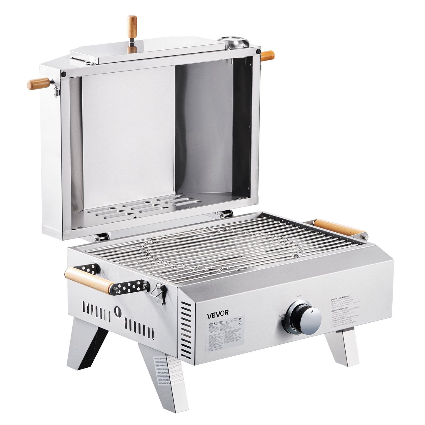 Outdoor Pizza Oven, 13 in Gas Fired Pizza-Maker, Portable Outside Gas Oven with Thickened Cordierite Pizza-Stone, and Built-in Thermometer, Pizza or Grill Two Modes, for Camping & Backyard