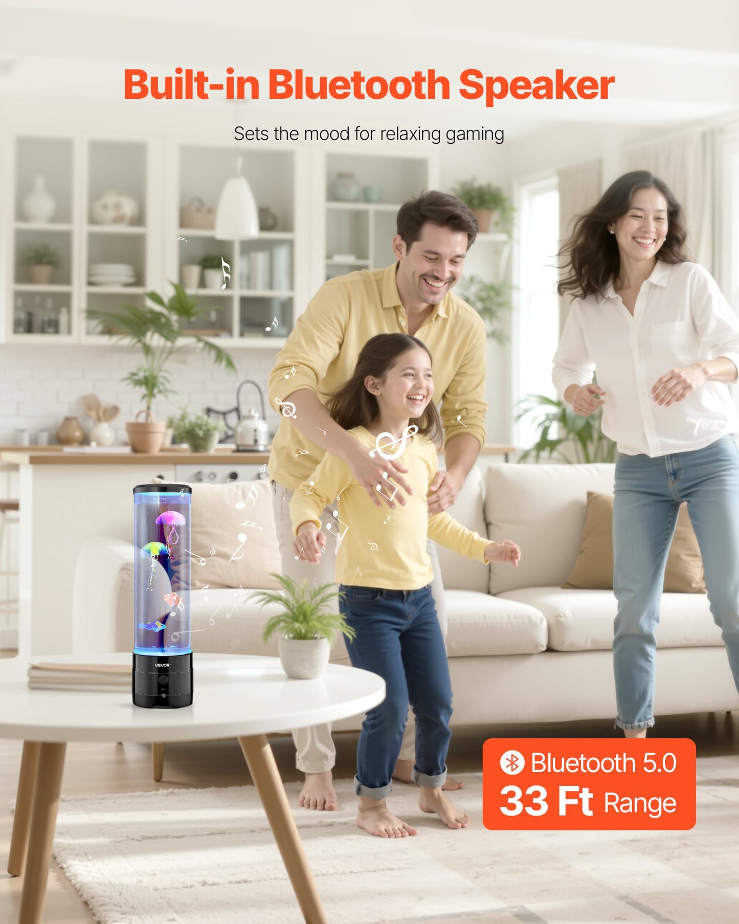 Sensory Bubble Tube Lamp, 16 Color Changing Light Effects, Water Fish Lamp with Built-in Bluetooth Speaker & White Noise, Fake Aquarium Tank Night Light for Bedroom Living Room Home Decor