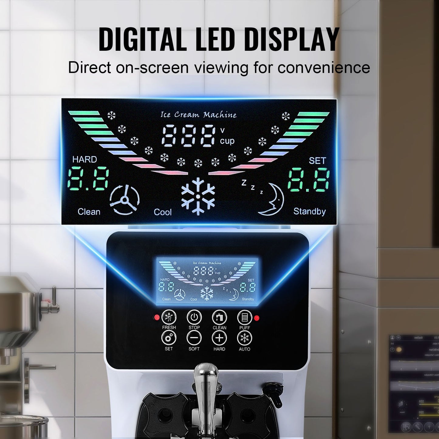 Softeismaschine 10L/H Ersatz für eine Geschmacksrichtung auf der Arbeitsplatte