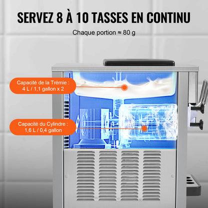 Commercial Ice Cream Machine, 21 QT/H Yield, 1800W 3-Flavor Countertop Soft Serve Ice Cream Maker, 2 x 4L Hopper 2 x 1.8L Cylinder, LCD Panel Auto Clean Pre-cooling, for Restaurant Snack Bar