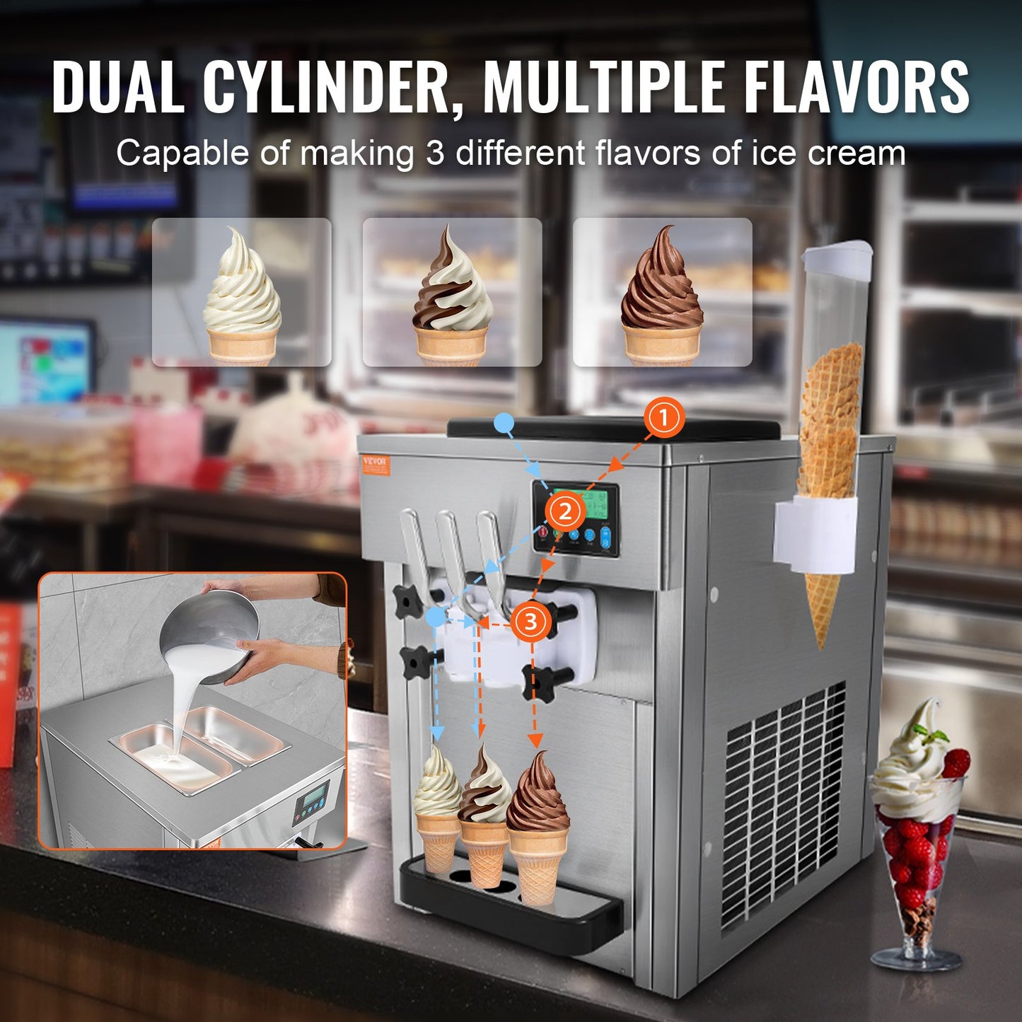 Kommerziellen Softeis Maschine 20L/H Ausgang 3 Geschmack Arbeitsplatte