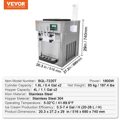 Kommerziellen Softeis Maschine 20L/H Ausgang 3 Geschmack Arbeitsplatte