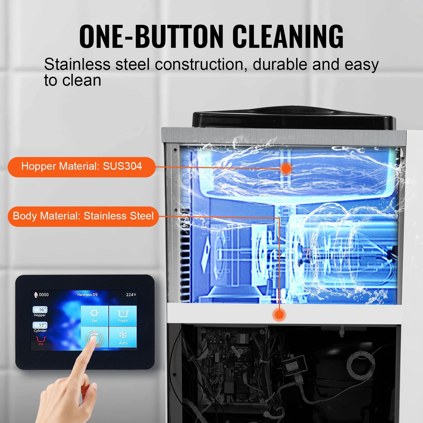 Commercial Ice Cream Machine, 10.6 QT/H Yield, 1000W Single Flavor Countertop Soft Serve Ice Cream Maker, 4L Hopper 1.6L Cylinder, Touch Screen Auto Clean Pre-cooling, for Restaurant Snack Bar