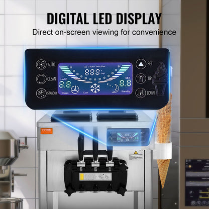 Kommerzielle Softeismaschine, 18–28 l/h Leistung, 3 Geschmacksrichtungen