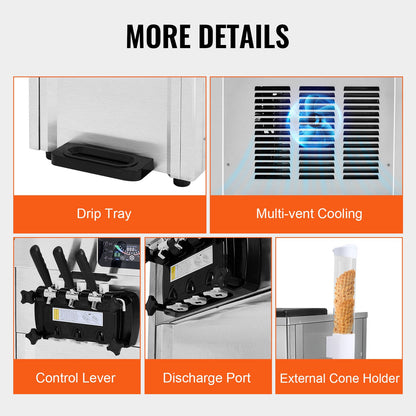 Kommerzielle Softeismaschine, 18–28 l/h Leistung, 3 Geschmacksrichtungen