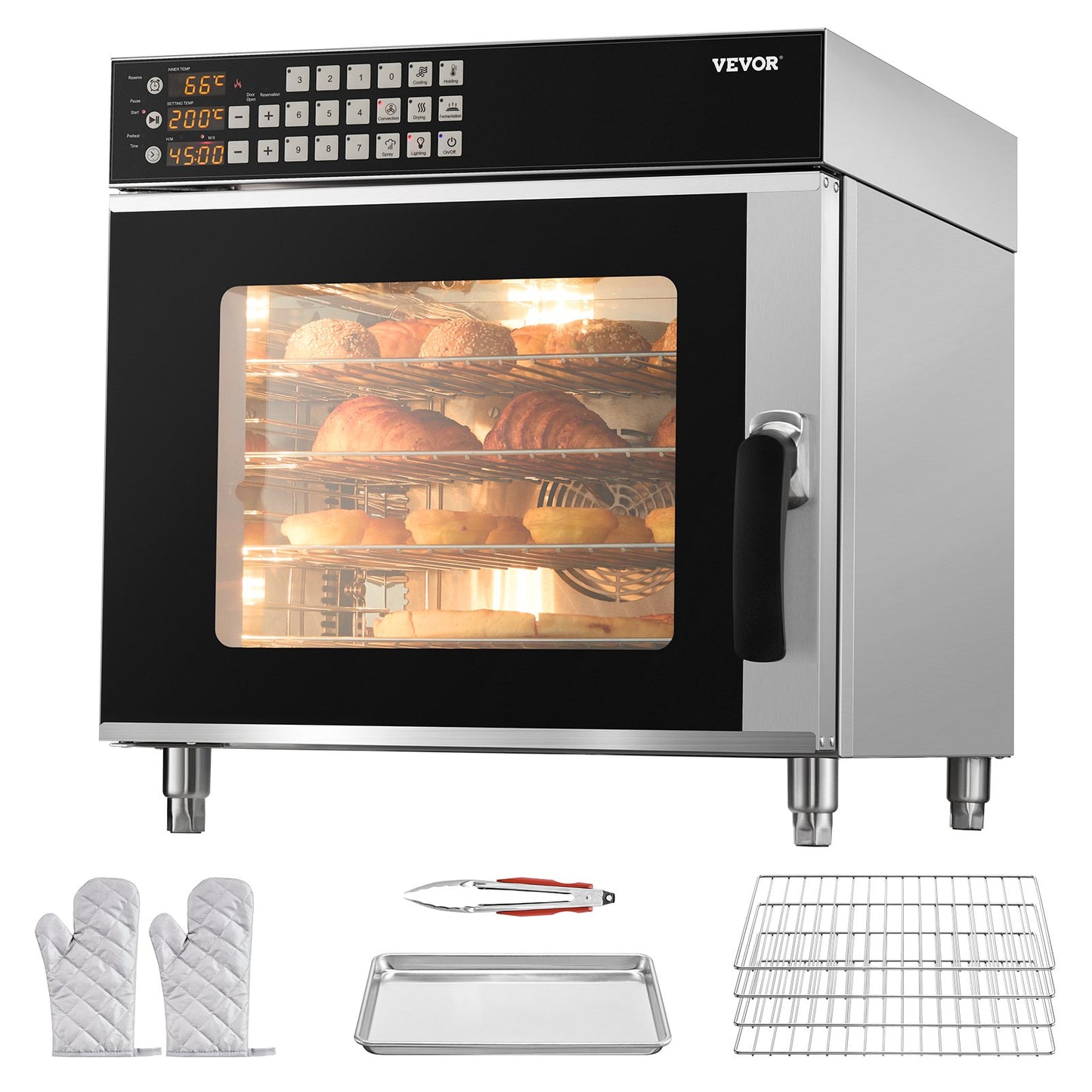 Konvektionsofen für die Arbeitsplatte, kommerzieller Toaster, Bäcker, Edelstahl, 58 l