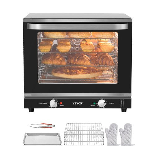 Commercial Countertop Oven, 66L 4-Tier Toaster Oven, 2800W Electric Baking Oven with Tempered Glass Door, Wire Racks Clip Tray Gloves, Stainless Steel Commercial Oven for Restaurant Bakery