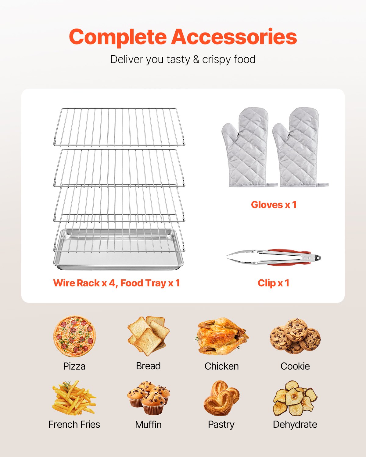 Commercial Countertop Oven, 66L 4-Tier Toaster Oven, 2800W Electric Baking Oven with Tempered Glass Door, Wire Racks Clip Tray Gloves, Stainless Steel Commercial Oven for Restaurant Bakery