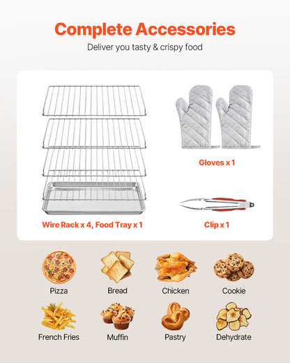 Commercial Countertop Oven, 66L 4-Tier Toaster Oven, 2800W Electric Baking Oven with Tempered Glass Door, Wire Racks Clip Tray Gloves, Stainless Steel Commercial Oven for Restaurant Bakery