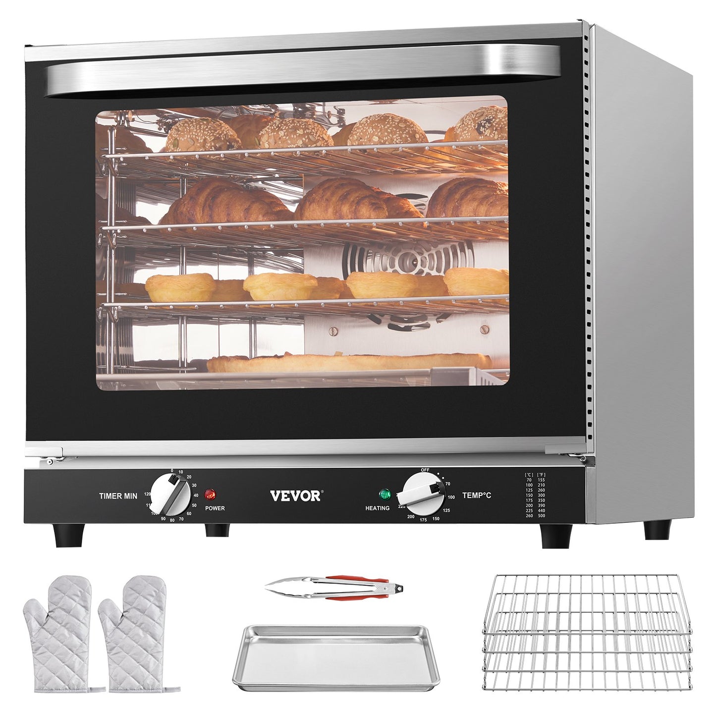 Commercial Countertop Oven, 66L 4-Tier Toaster Oven, 2800W Electric Baking Oven with Tempered Glass Door, Wire Racks Clip Tray Gloves, Stainless Steel Commercial Oven for Restaurant Bakery