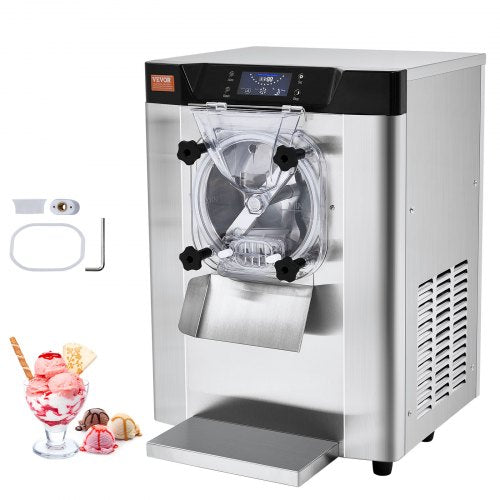 Commercial Ice Cream Machine, 12 L/H Yield, 1713W Single Flavor Countertop Hard Serve Ice Cream Maker, 4.5L Stainless Steel Cylinder, LED Panel Auto Clean Pre-cooling, for Restaurant Snack Bars