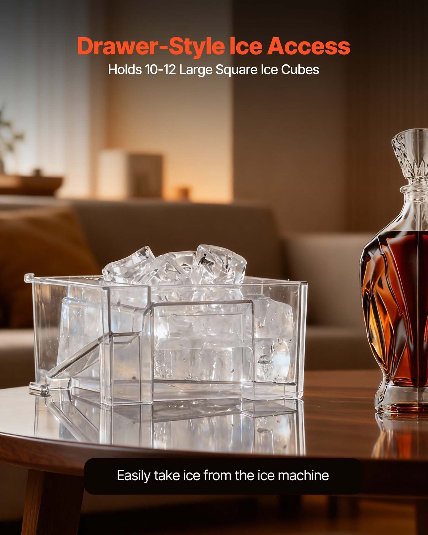 Countertop Ice Maker, 22 lbs per Day, Self-Cleaning Portable Machine with Tong, Drawer-Style Ice Access, Ice-Making Machine with Large Square Cubes, for Home, Kitchen, Office, Bar & Party