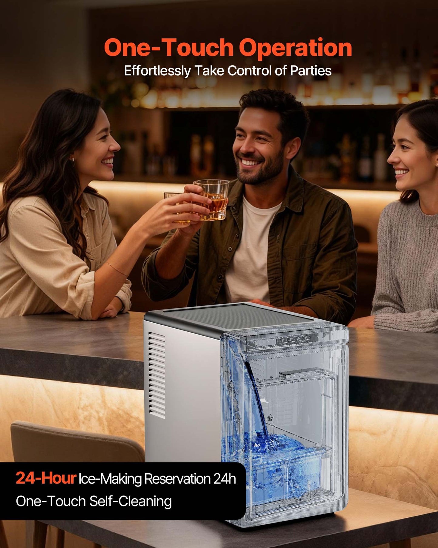 Countertop Ice Maker, 22 lbs per Day, Self-Cleaning Portable Machine with Tong, Drawer-Style Ice Access, Ice-Making Machine with Large Square Cubes, for Home, Kitchen, Office, Bar & Party