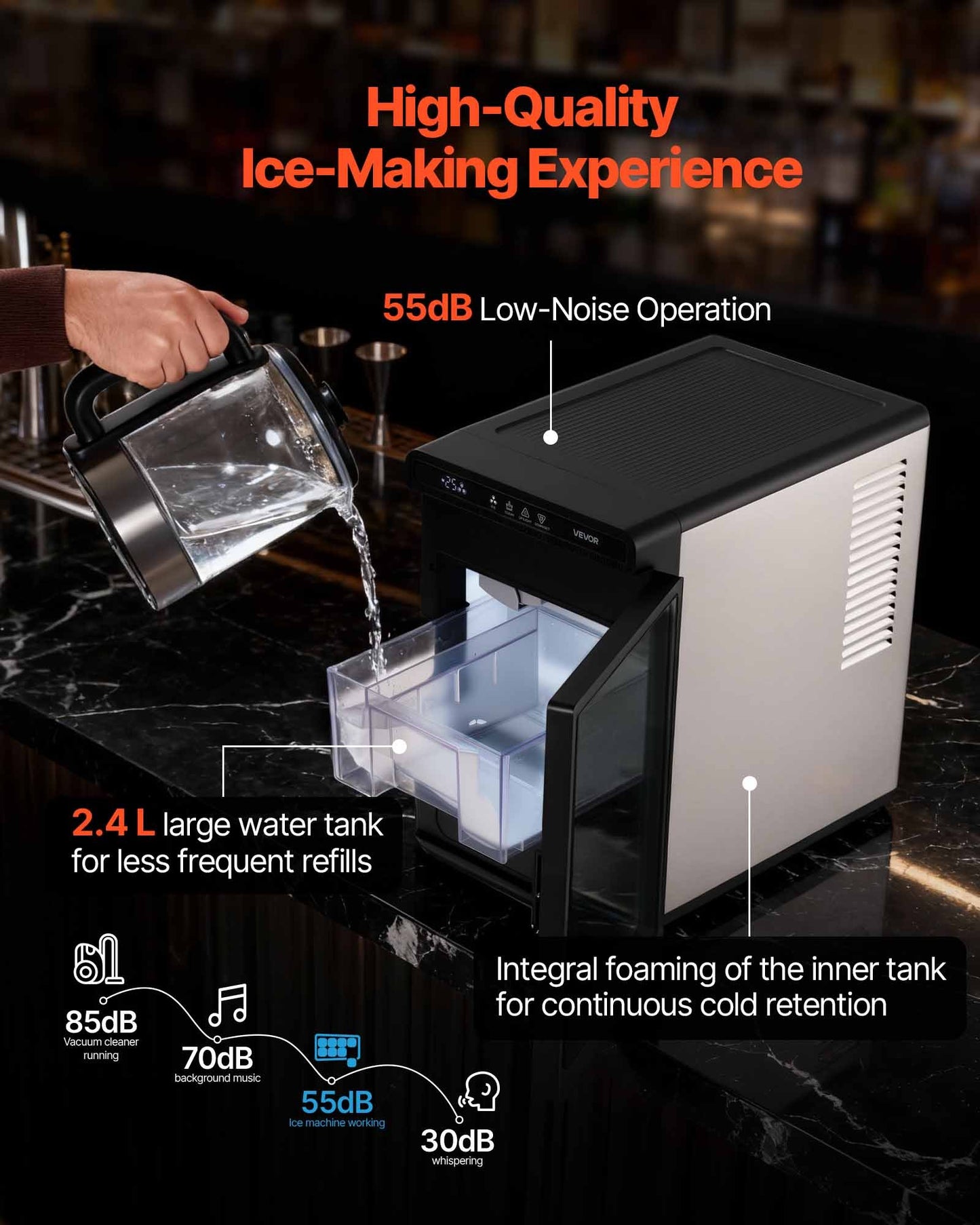 Countertop Ice Maker, 22 lbs per Day, Self-Cleaning Portable Machine with Tong, Drawer-Style Ice Access, Ice-Making Machine with Large Square Cubes, for Home, Kitchen, Office, Bar & Party