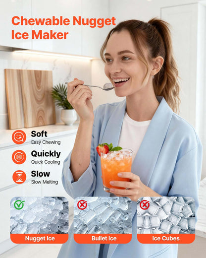 Countertop Ice Maker, 44 lbs per Day, Self-Cleaning Portable Machine with Scoop, 4 lbs Ice-Storage Basket, Nugget Ice-Making Machine with Chewable Ices for Home, Kitchen, Office, Bar & Party