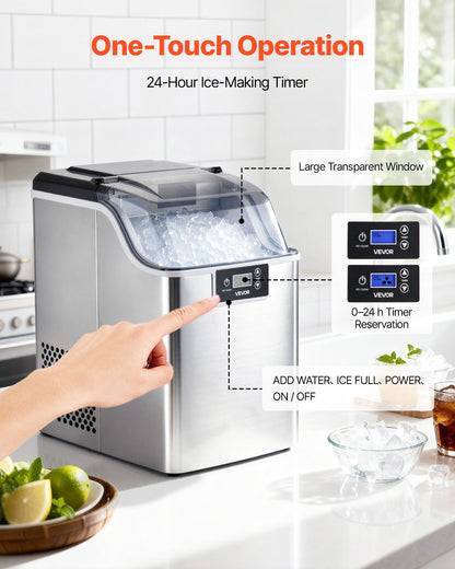 Countertop Ice Maker, 44 lbs per Day, Self-Cleaning Portable Machine with Scoop, 4 lbs Ice-Storage Basket, Nugget Ice-Making Machine with Chewable Ices for Home, Kitchen, Office, Bar & Party