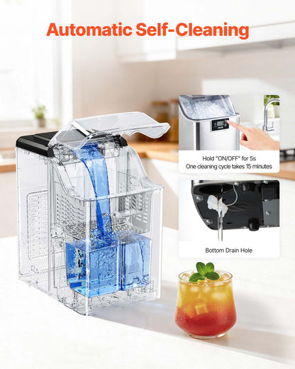 Countertop Ice Maker, 44 lbs per Day, Self-Cleaning Portable Machine with Scoop, 4 lbs Ice-Storage Basket, Nugget Ice-Making Machine with Chewable Ices for Home, Kitchen, Office, Bar & Party