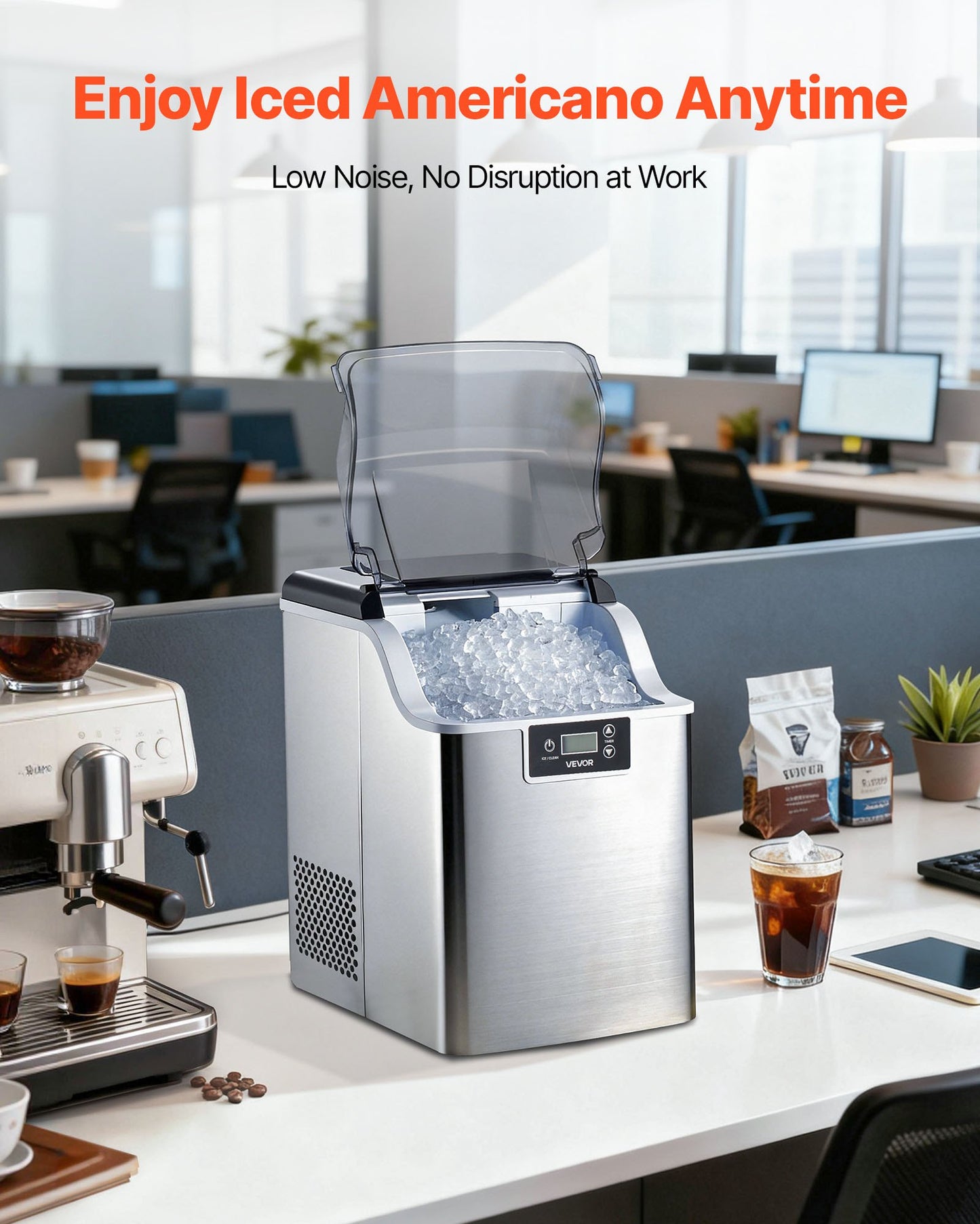 Countertop Ice Maker, 44 lbs per Day, Self-Cleaning Portable Machine with Scoop, 4 lbs Ice-Storage Basket, Nugget Ice-Making Machine with Chewable Ices for Home, Kitchen, Office, Bar & Party