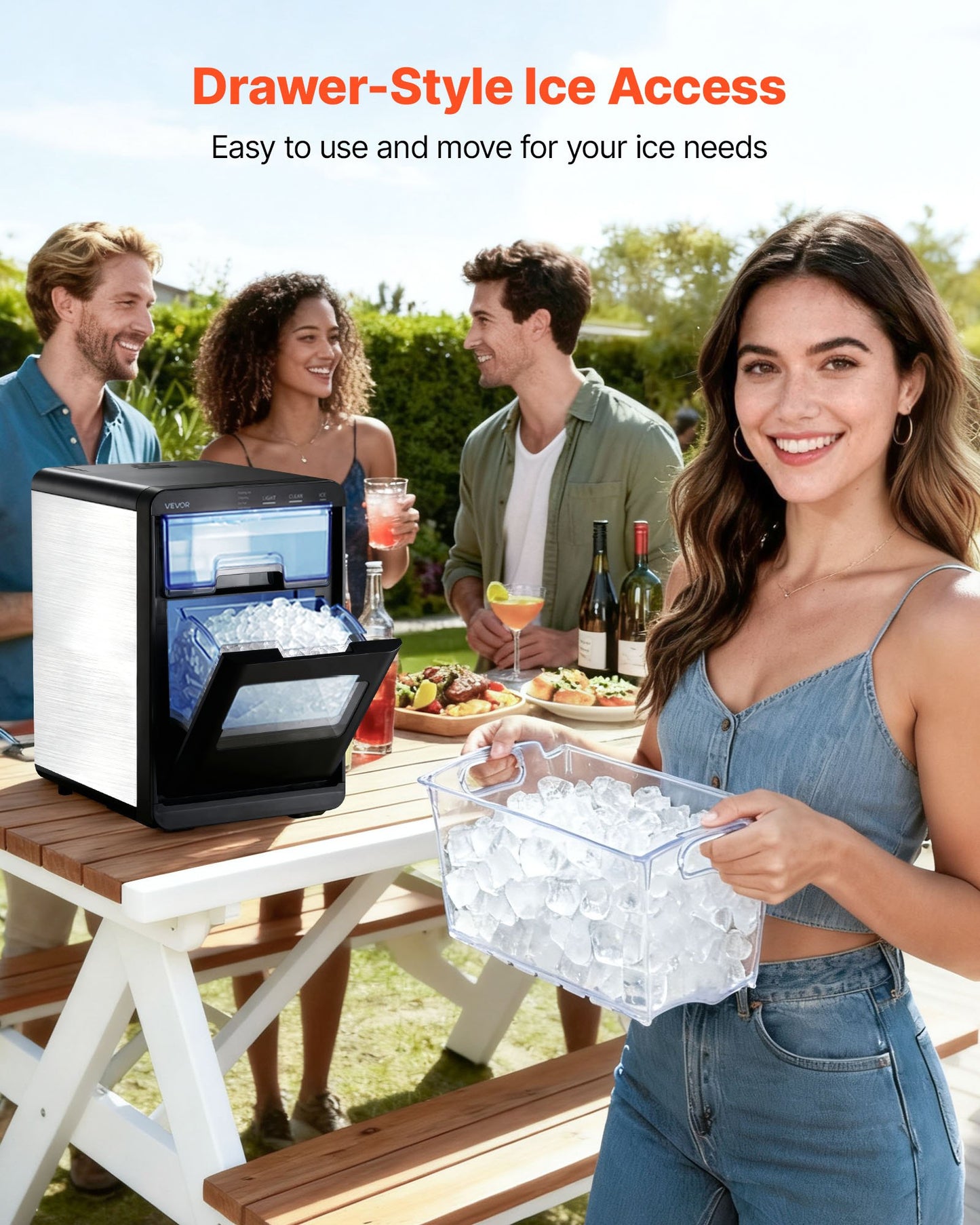 Countertop Ice Maker, 44 lbs per Day, Self-Cleaning Portable Machine with Scoop, Drawer-Style Ice Access, Nugget Ice-Making Machine with Chewable Ices for Home, Kitchen, Office, Bar & Party