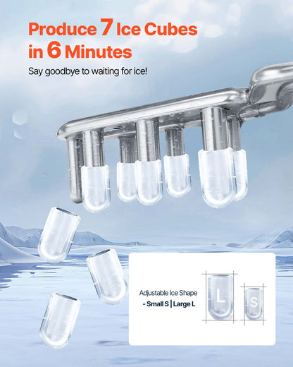 Countertop Ice Maker, 7 Cubes Ready in 6 Mins, 26 lbs per Day, Self-Cleaning Portable Machine with Ice Scoop, Ice-Making Machine with 2 Sizes Bullet Ices for Home, Kitchen, Office, Bar & Party