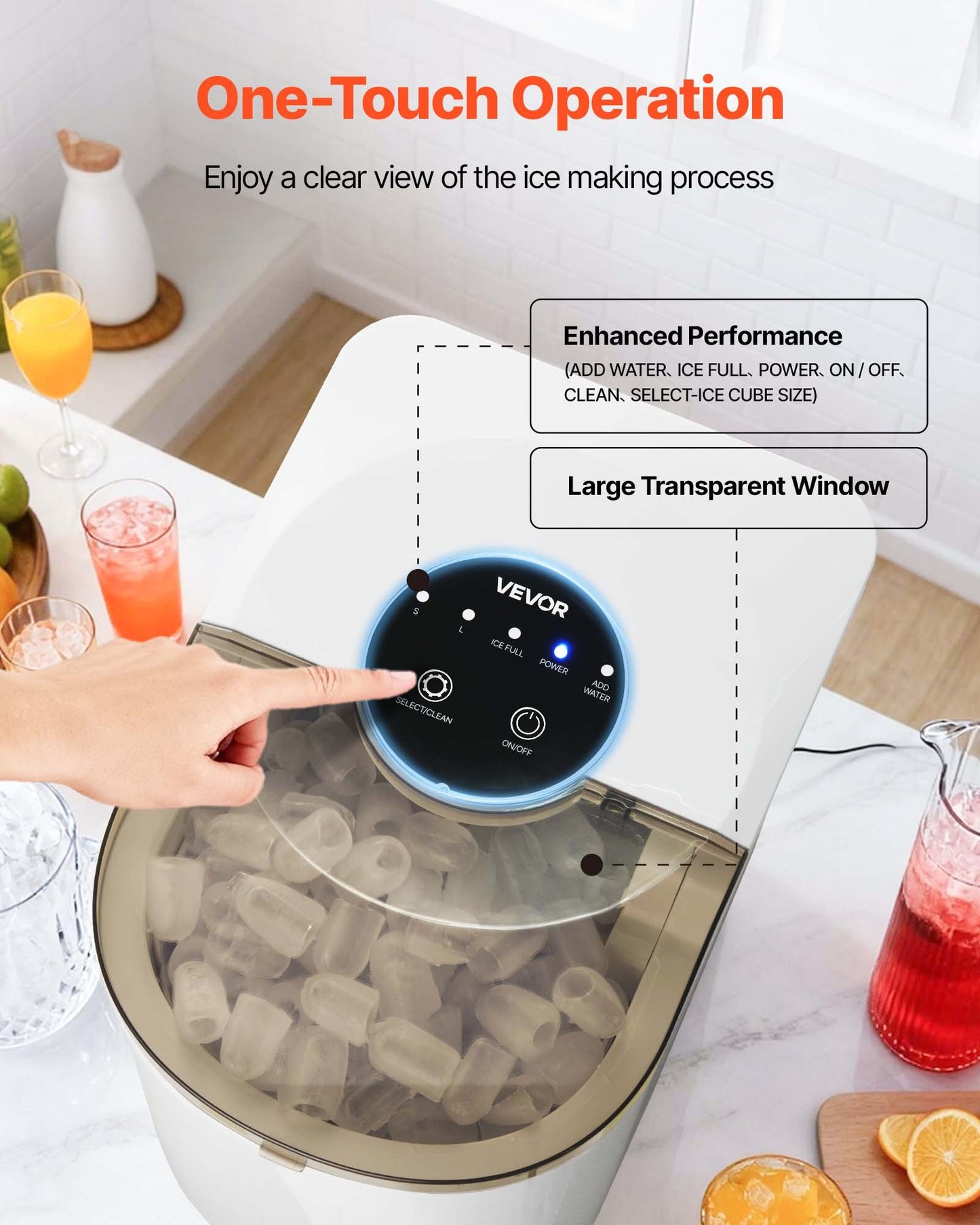 Countertop Ice Maker, 7 Cubes Ready in 6 Mins, 26 lbs per Day, Self-Cleaning Portable Machine with Ice Scoop, Ice-Making Machine with 2 Sizes Bullet Ices for Home, Kitchen, Office, Bar & Party