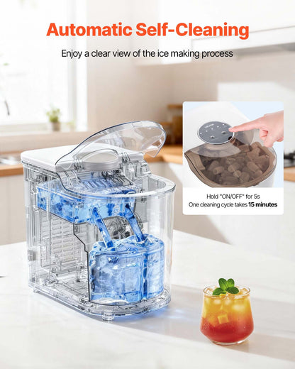 Countertop Ice Maker, 7 Cubes Ready in 6 Mins, 26 lbs per Day, Self-Cleaning Portable Machine with Ice Scoop, Ice-Making Machine with 2 Sizes Bullet Ices for Home, Kitchen, Office, Bar & Party