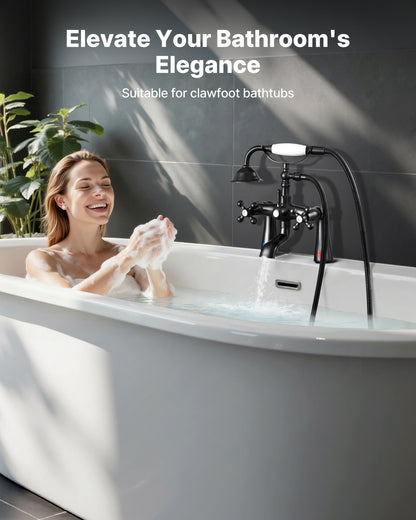 Clawfoot Tub Faucet, Deck Mount Bathtub Faucets with Handheld Shower, Vintage Oil-Rubbed Bronze Clawfoot Tub Filler Faucet Shower Kit with 360° Rotation Spout & 59-inch Long Hose for Bathtubs