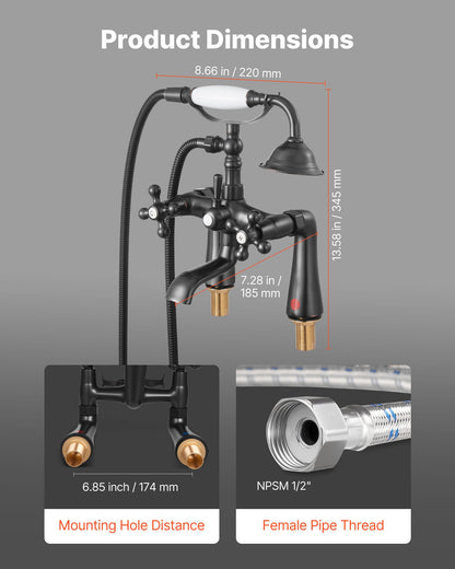 Clawfoot Tub Faucet, Deck Mount Bathtub Faucets with Handheld Shower, Vintage Oil-Rubbed Bronze Clawfoot Tub Filler Faucet Shower Kit with 360° Rotation Spout & 59-inch Long Hose for Bathtubs