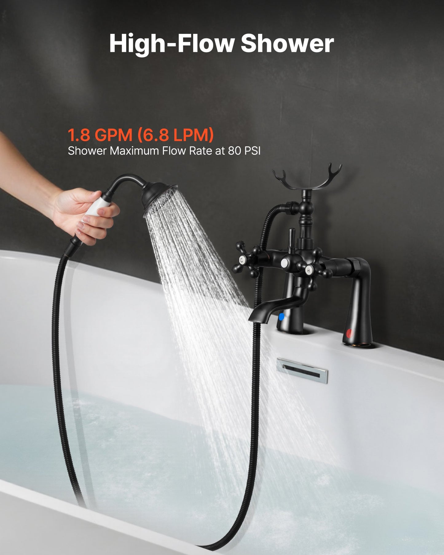 Clawfoot Tub Faucet, Deck Mount Bathtub Faucets with Handheld Shower, Vintage Oil-Rubbed Bronze Clawfoot Tub Filler Faucet Shower Kit with 360° Rotation Spout & 59-inch Long Hose for Bathtubs