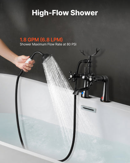Clawfoot Tub Faucet, Deck Mount Bathtub Faucets with Handheld Shower, Vintage Oil-Rubbed Bronze Clawfoot Tub Filler Faucet Shower Kit with 360° Rotation Spout & 59-inch Long Hose for Bathtubs