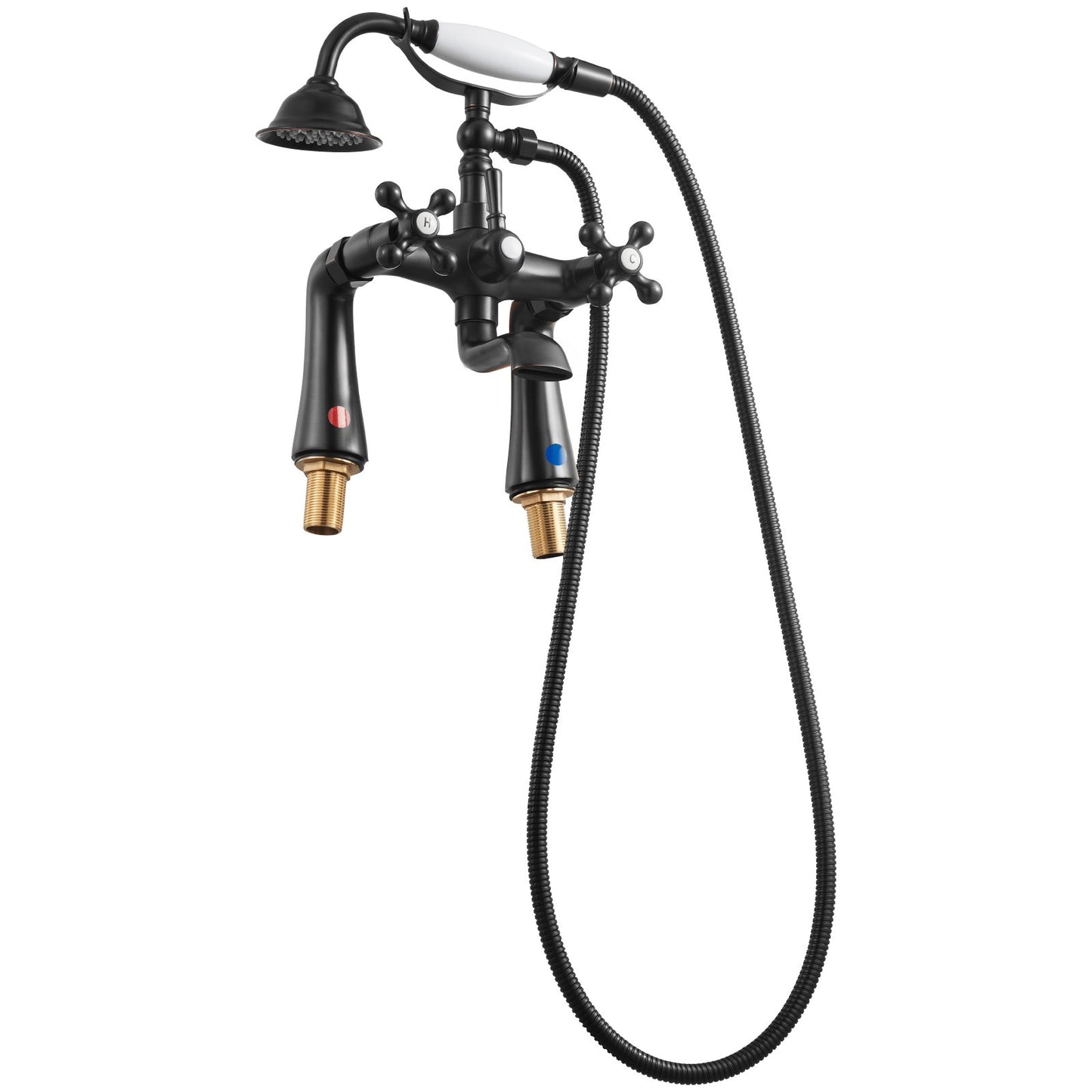 Clawfoot Tub Faucet, Deck Mount Bathtub Faucets with Handheld Shower, Vintage Oil-Rubbed Bronze Clawfoot Tub Filler Faucet Shower Kit with 360° Rotation Spout & 59-inch Long Hose for Bathtubs