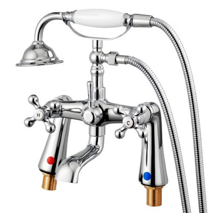 Clawfoot Tub Faucet, Deck Mount Bathtub Faucets with Handheld Shower, Vintage Polished Chrome Clawfoot Tub Filler Faucet Shower Kit with 360° Rotation Spout & 59-inch Long Hose for Bathtubs