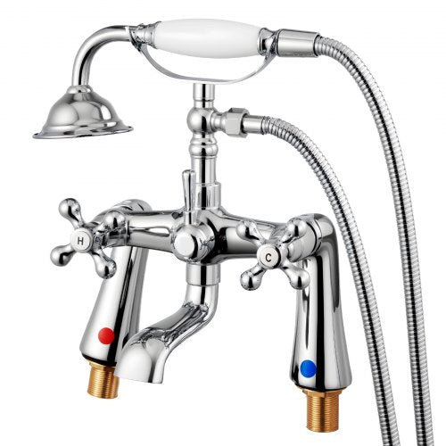 Clawfoot Tub Faucet, Deck Mount Bathtub Faucets with Handheld Shower, Vintage Polished Chrome Clawfoot Tub Filler Faucet Shower Kit with 360° Rotation Spout & 59-inch Long Hose for Bathtubs