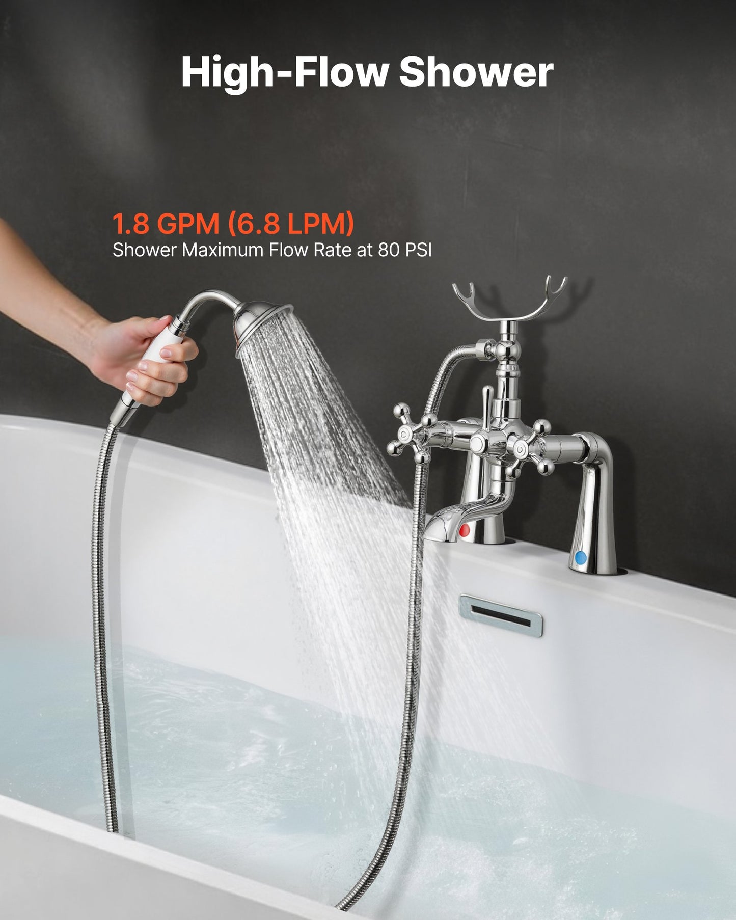 Clawfoot Tub Faucet, Deck Mount Bathtub Faucets with Handheld Shower, Vintage Polished Chrome Clawfoot Tub Filler Faucet Shower Kit with 360° Rotation Spout & 59-inch Long Hose for Bathtubs