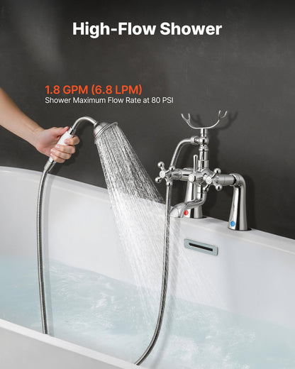Clawfoot Tub Faucet, Deck Mount Bathtub Faucets with Handheld Shower, Vintage Polished Chrome Clawfoot Tub Filler Faucet Shower Kit with 360° Rotation Spout & 59-inch Long Hose for Bathtubs