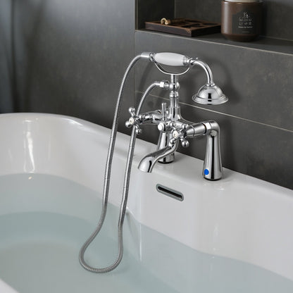 Clawfoot Tub Faucet, Deck Mount Bathtub Faucets with Handheld Shower, Vintage Polished Chrome Clawfoot Tub Filler Faucet Shower Kit with 360° Rotation Spout & 59-inch Long Hose for Bathtubs