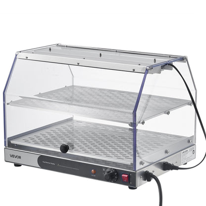 2-Tier Commercial Food Warmer Display, 450W Food Display Warmer with Light, Detachable Shelves and Double-Sided Door Design, 85℉~185℉ Air Heating, 48L for Hamburger, Pizza, Bread, Fried Chicken