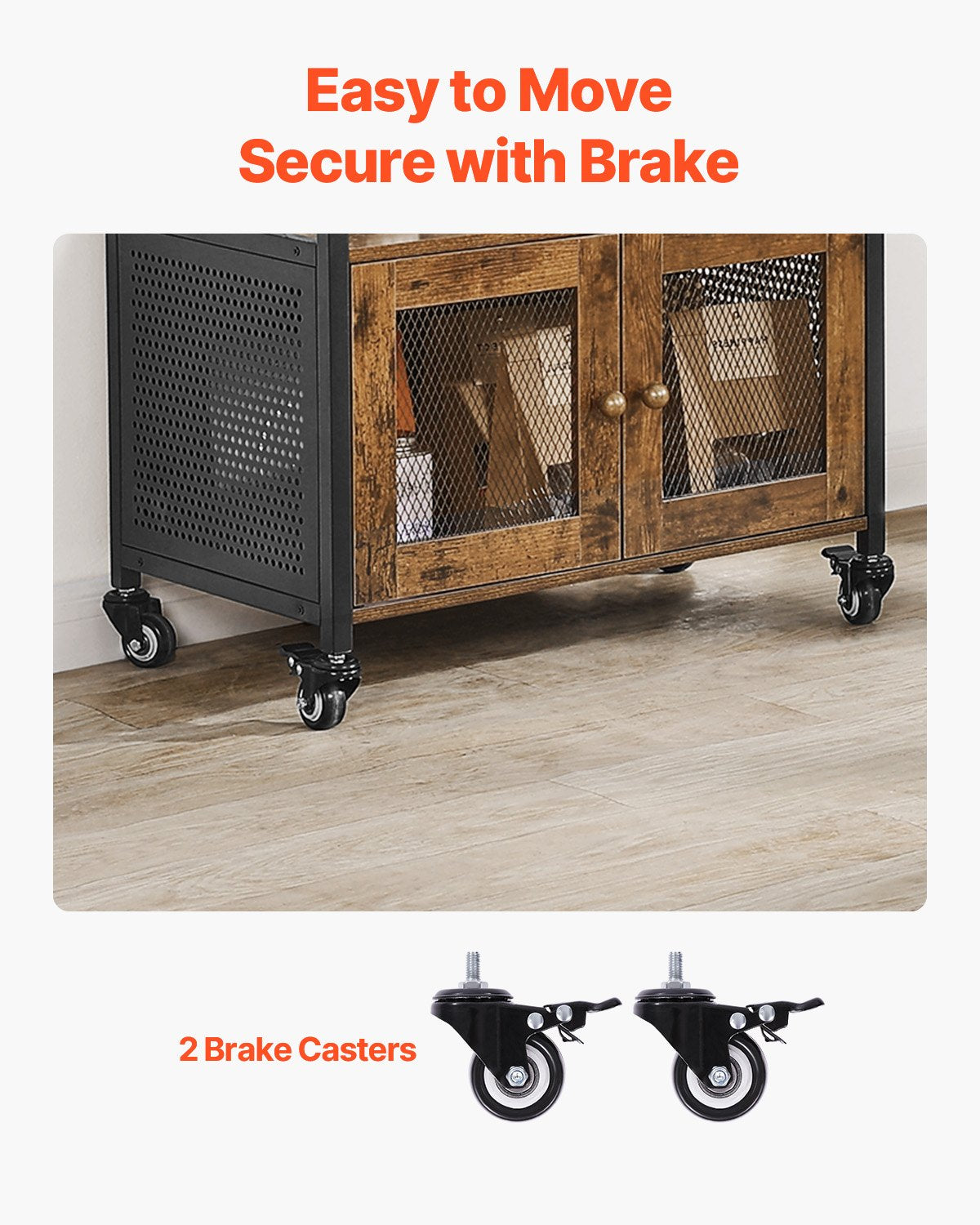 Coffee Bar Cabinet, 24 Inch Farmhouse Coffee Bar Cabinet with Storage, Movable Coffee Bar Table with Wheels & Mesh Door, Sideboard Buffet Cabinet for Kitchen, Entryway