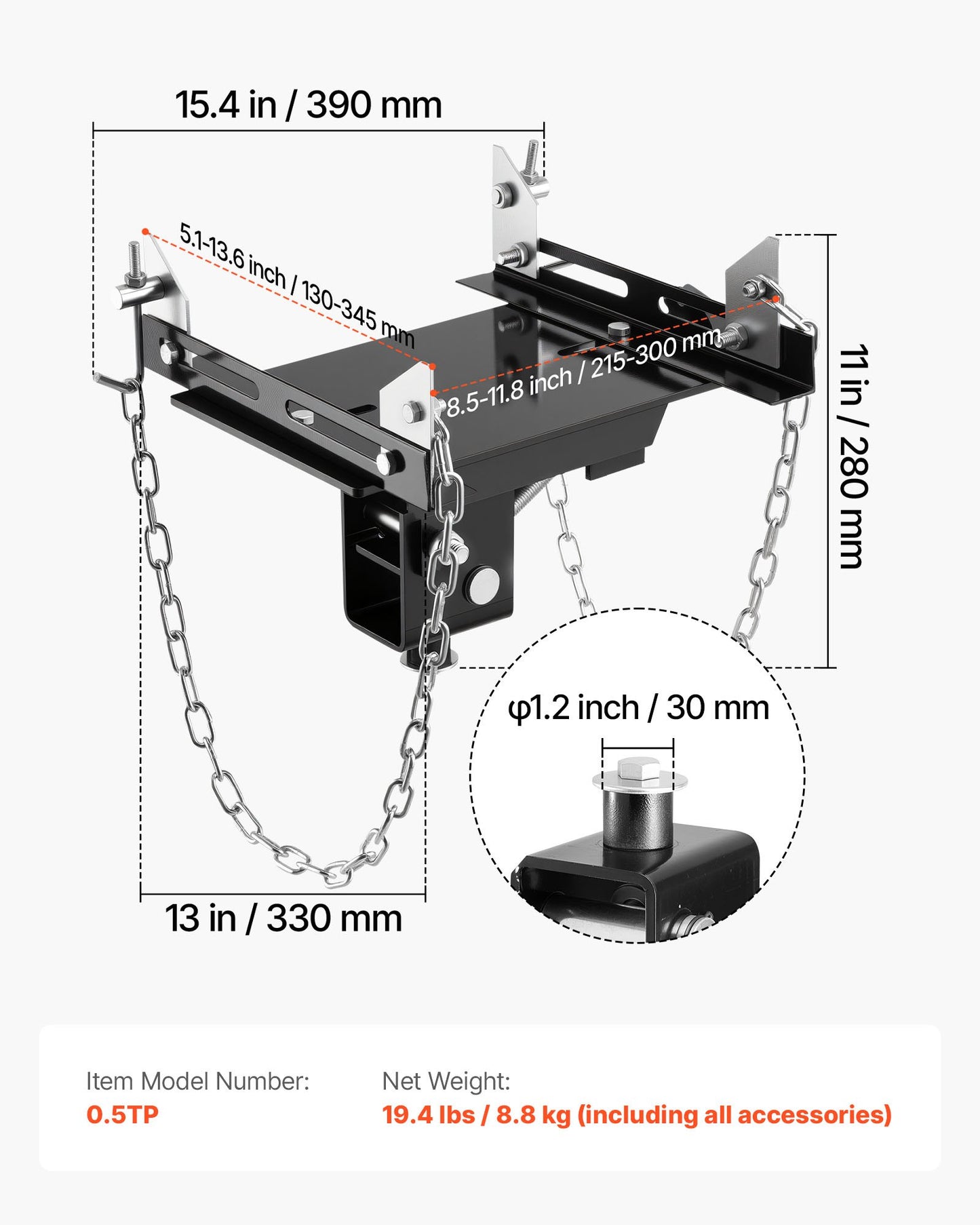 Transmission Jack Adapter, 1100 lbs / 0.5 Ton Load Capacity Automotive Transmission Lift Adapter, Heavy-Duty Steel, for Floor Jack with 1-1/5 in Detachable Saddle Shaft, for Garage, Repair Shop