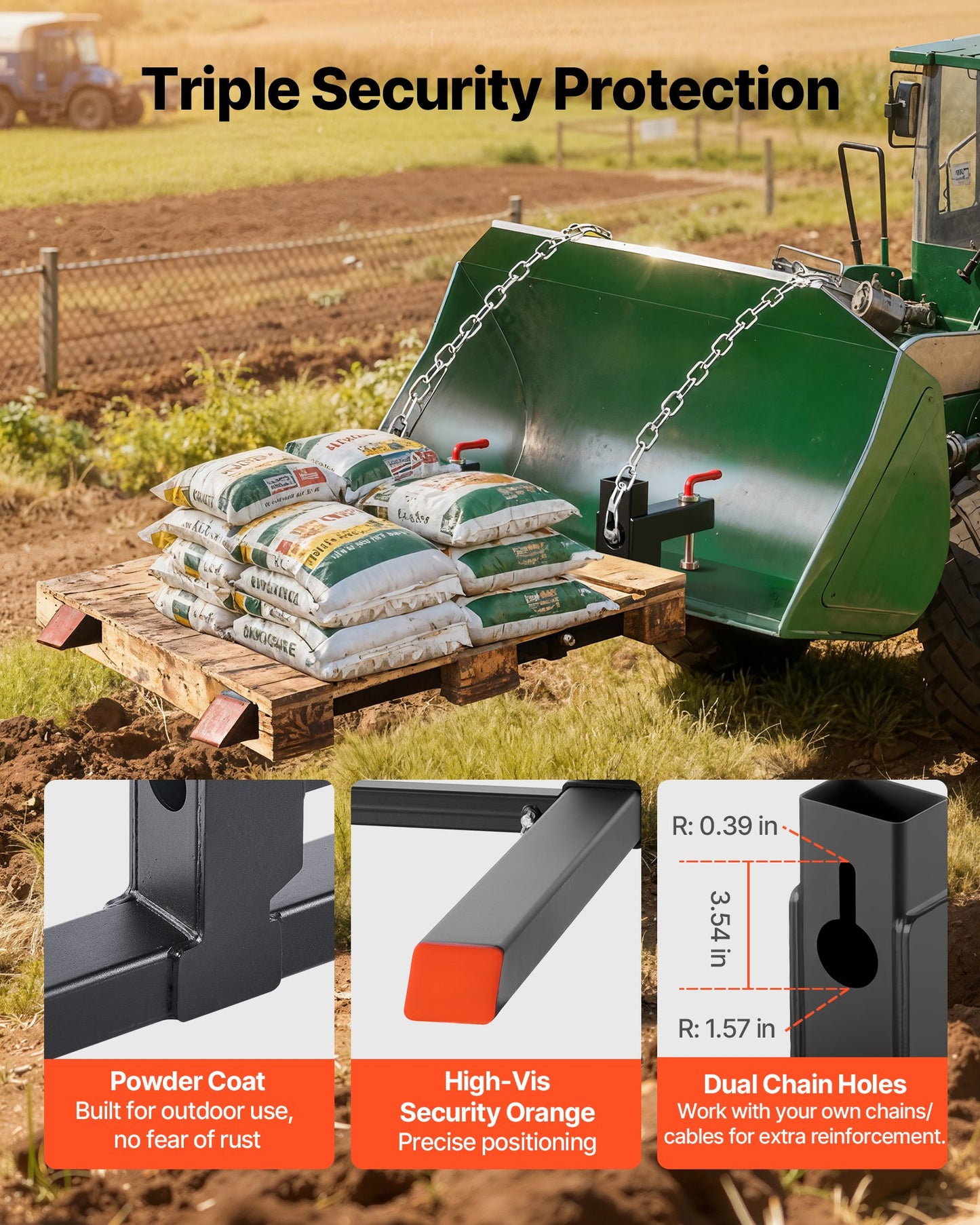 Pallet Forks, 2000 lbs Clamp on Pallet Forks, 43-Inch Total Length Heavy-Duty Tractor Fork with Adjustable Stabilizer Bar for Tractor Attachments, Loader Bucket, and Skid Steer, Black